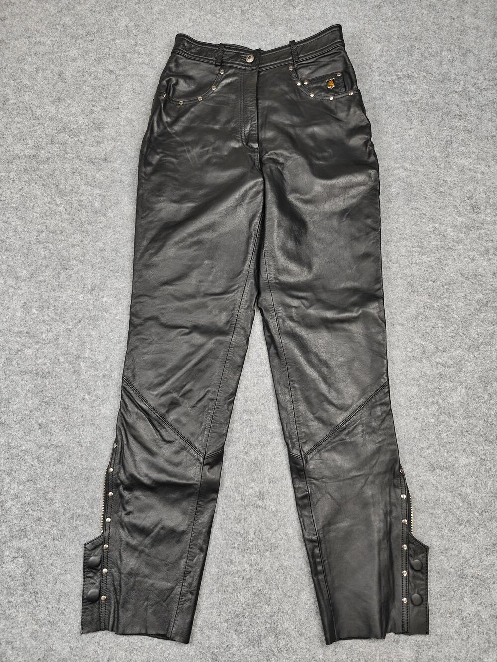 Vintage Harley-Davidson Pants Womens 8 Black Leather Studded Tapered Ankle Zip